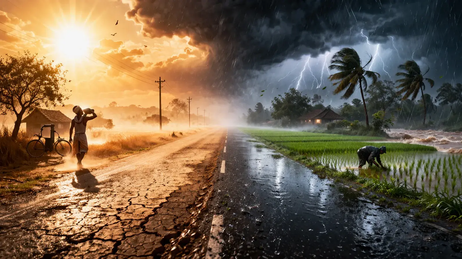 You are currently viewing MP में मौसम का डबल असर: कहीं गर्मी तो कहीं बारिश, 26 मार्च से फिर बदलेगा मिजाज; 45 जिलों में पहले गिर चुके ओले